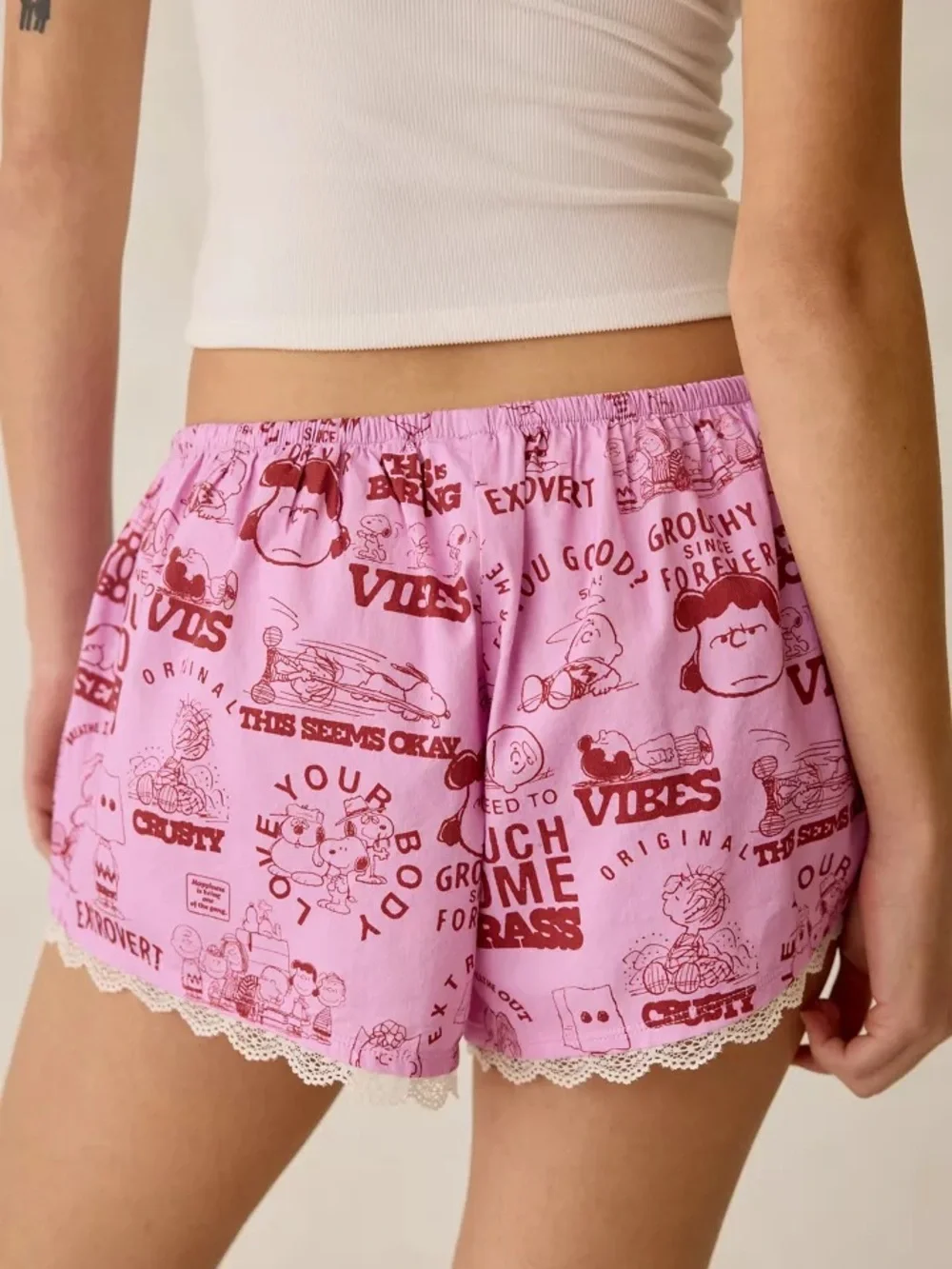 Peanuts Lace Trim Boxer Shorties